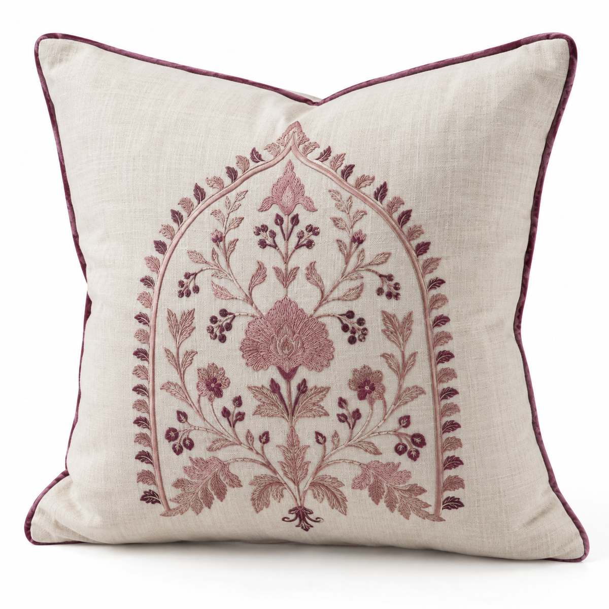 Botanical Embroidered Linen Pillow Cover