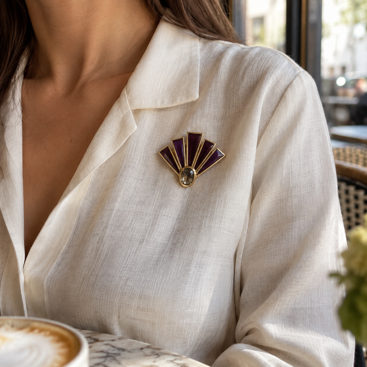 Plum Neo-Deco Fan Brooch