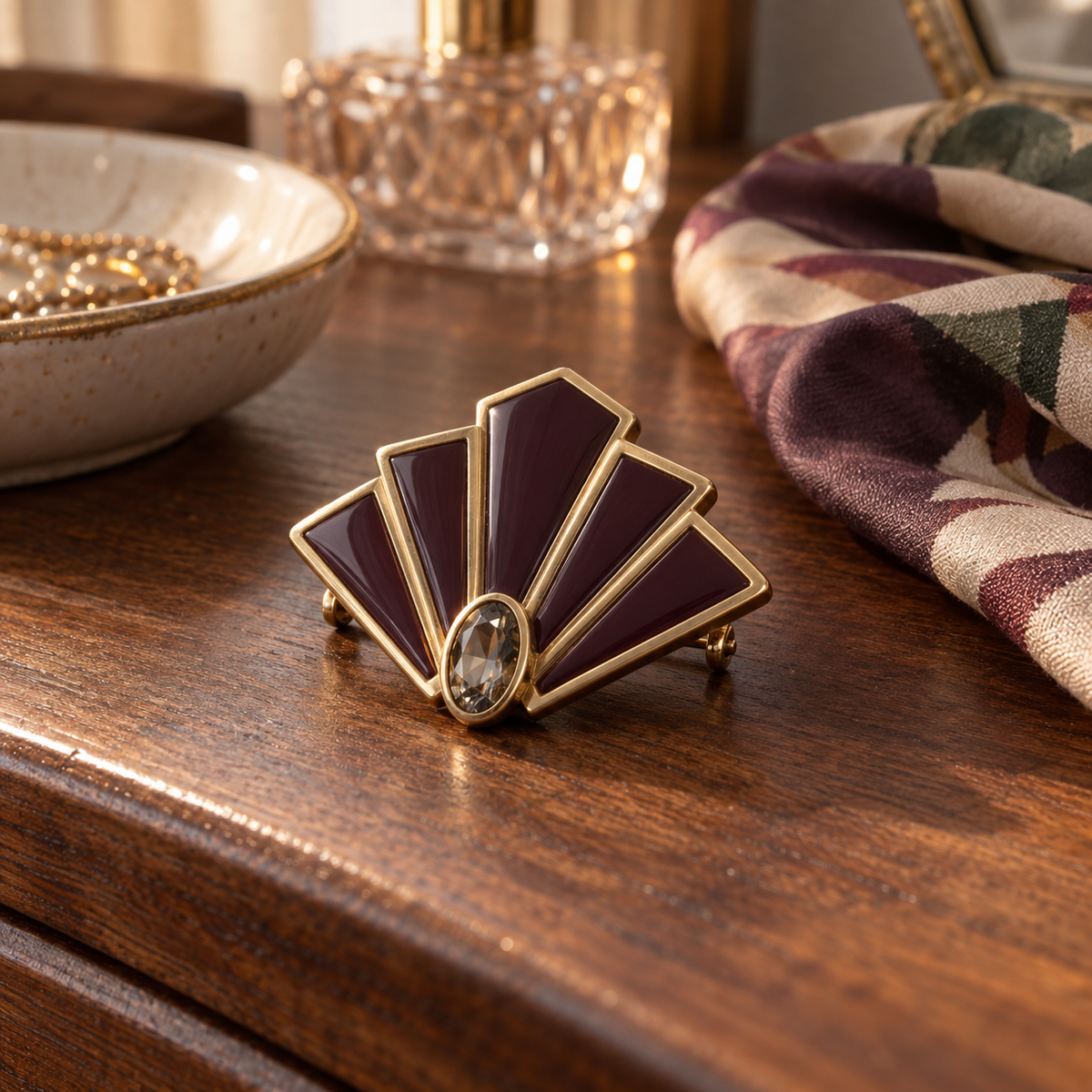 Plum Neo-Deco Fan Brooch