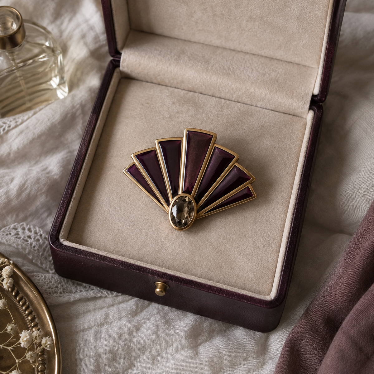 Plum Neo-Deco Fan Brooch