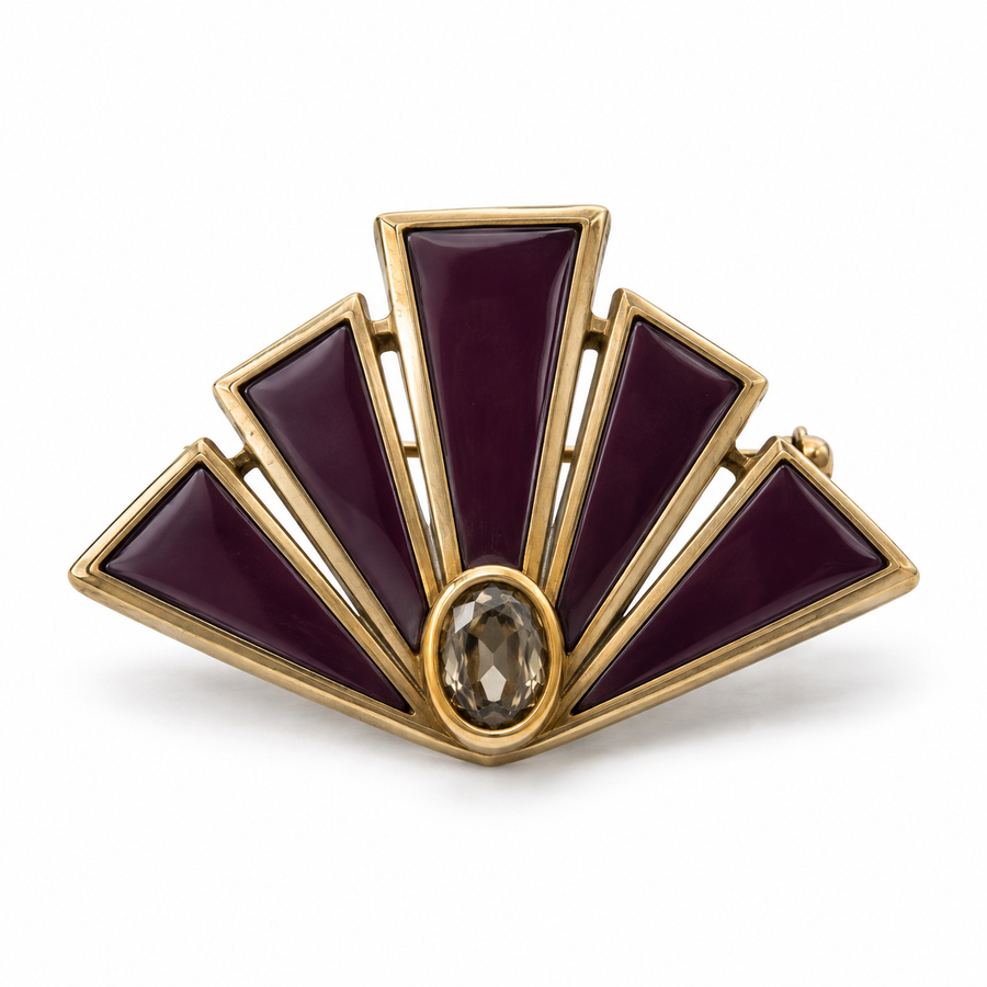 Plum Neo-Deco Fan Brooch