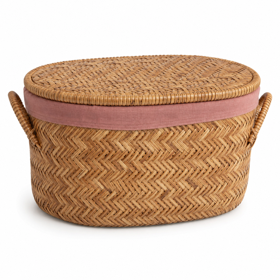 Oval Rattan Storage Basket with Lid