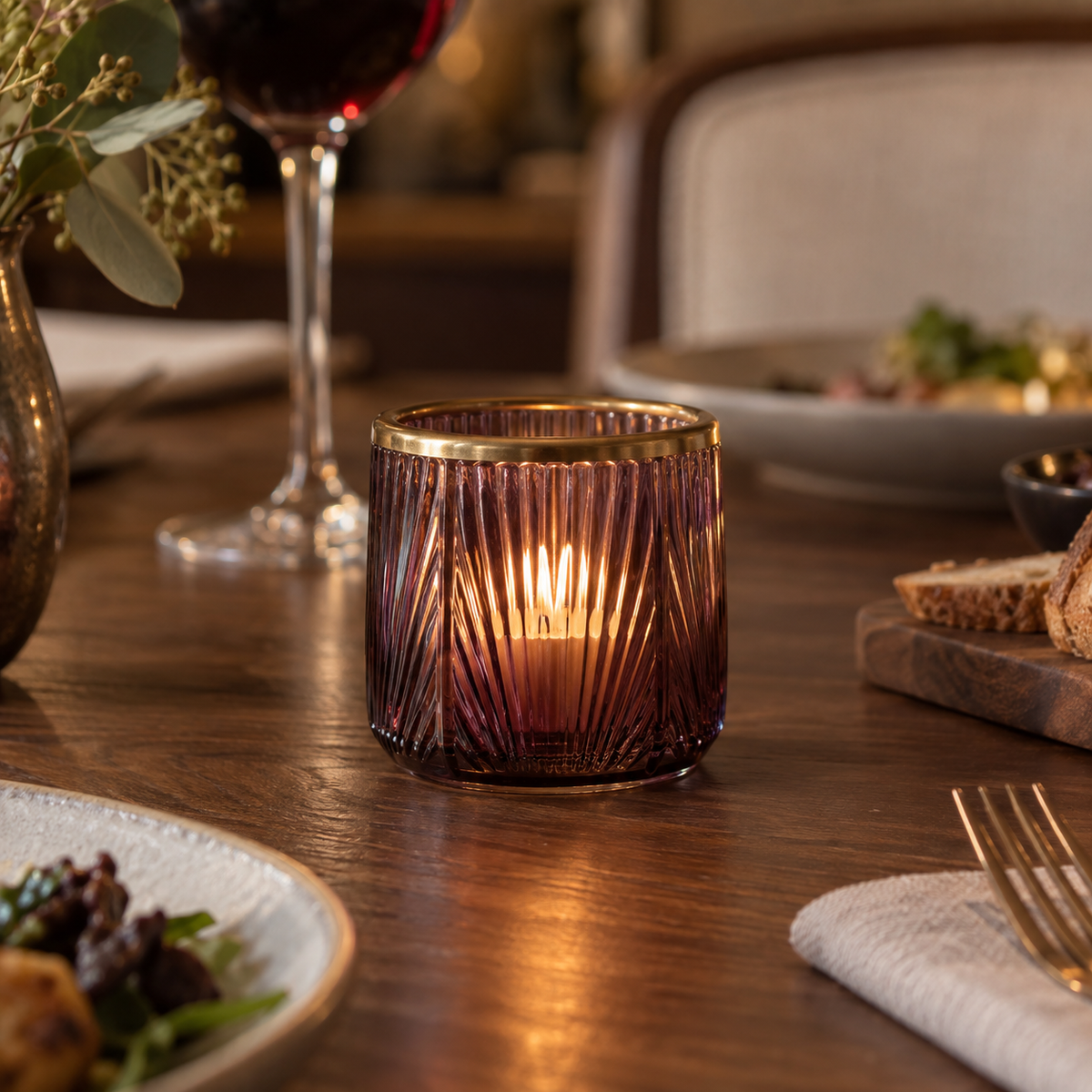 Smoke Plum Fluted Glass Votive Holder