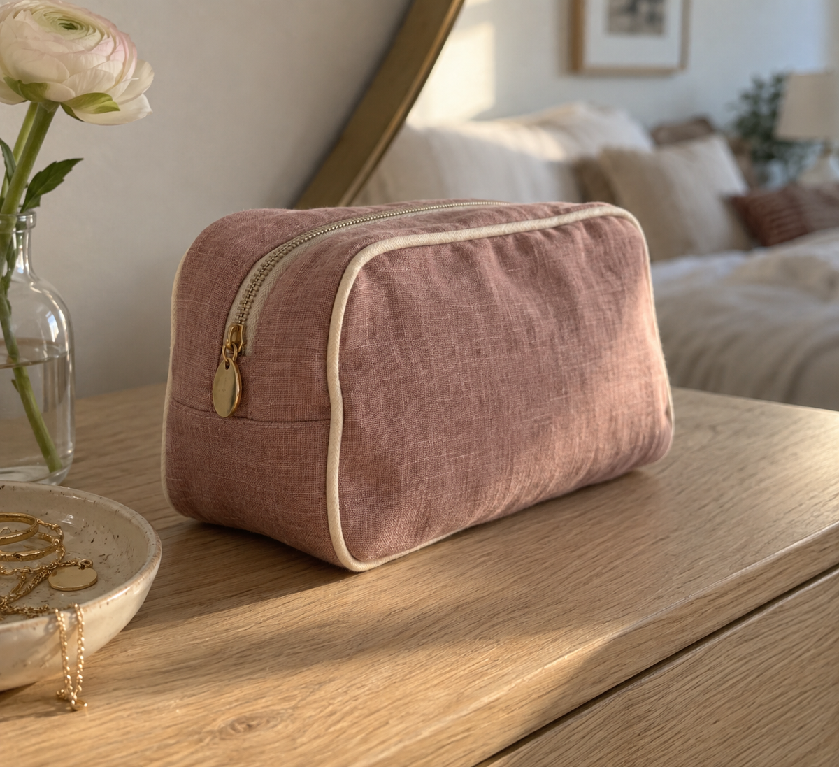 Washed Linen Cosmetic Pouch