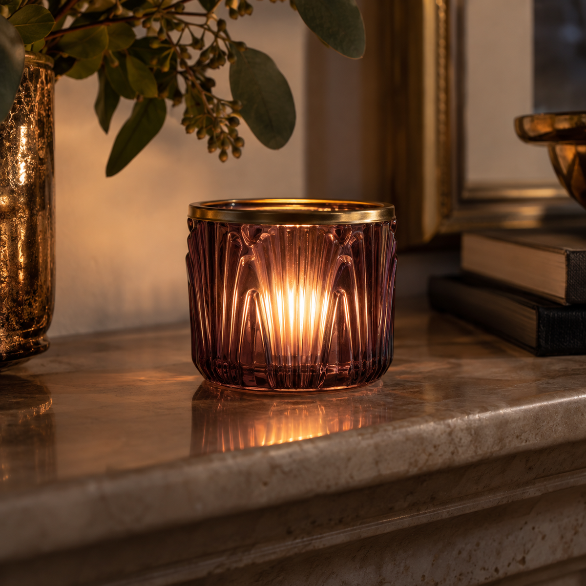 Smoke Plum Fluted Glass Votive Holder